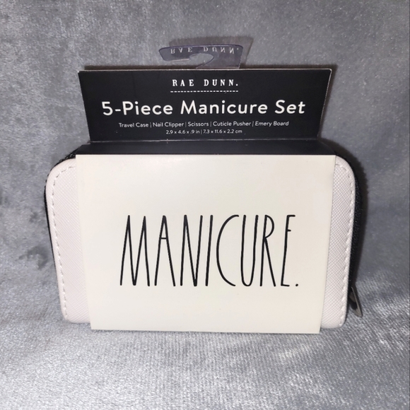 Rae Dunn 5-Piece manicure set. White case w/ "Manicure." in black letters - Picture 3 of 7